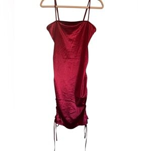 Zaful Satin Ruched‎ Bodycon Mini Dress – Wine Red (Size M)